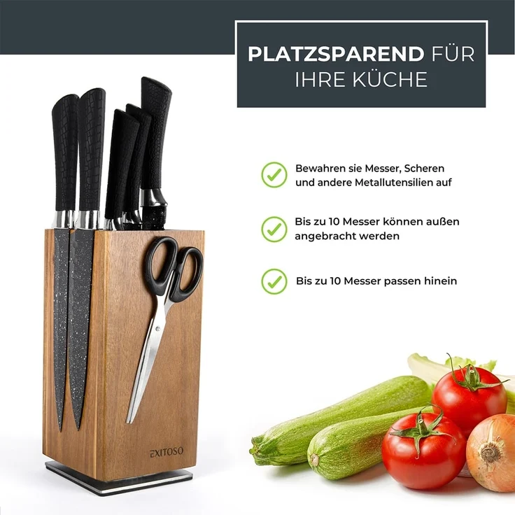 Exitoso Messerblock Messerhalter aus Holz 360-Grad-Drehbar, Messerblock mit Platz für bis zu 20 Messer Borsteneinsatz magnetisch – Bild 4