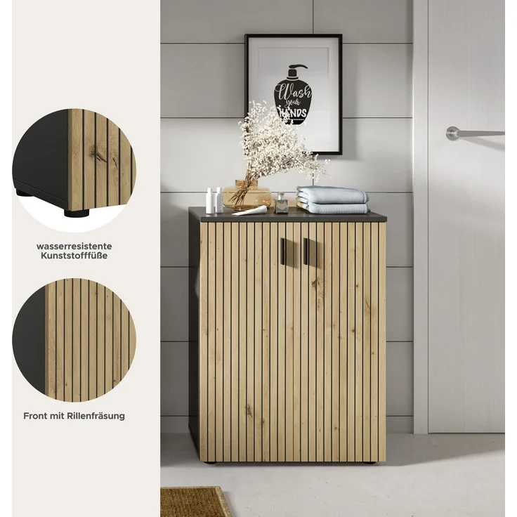 Badschrank B/H/T: 60x81x30 cm in Basalt Nachbildung und -- – Bild 8