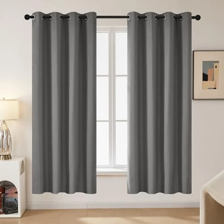 Deconovo Gardinen Blickdicht Vorhang Schlafzimmer Kälteschutz Vorhänge Blickdicht, 214x117 cm(HöhexBreite), Hellgrau, 2er Set – Bild 3