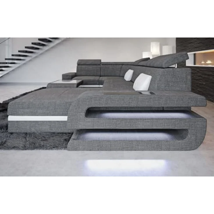Stoff Wohnlandschaft Bologna – Komfort & Stil - Strukturstoff - Grau-Schwarz - Rechts – Bild 3
