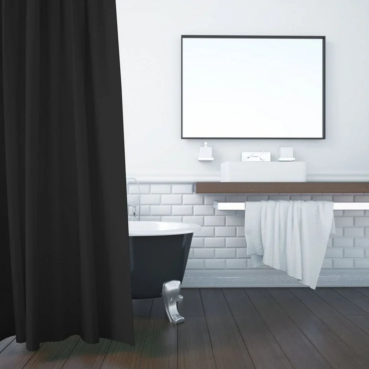 ZOLLNER Duschvorhang mit 12 Ringe zur Befestigung, 180x200 cm, schwarz – Bild 3