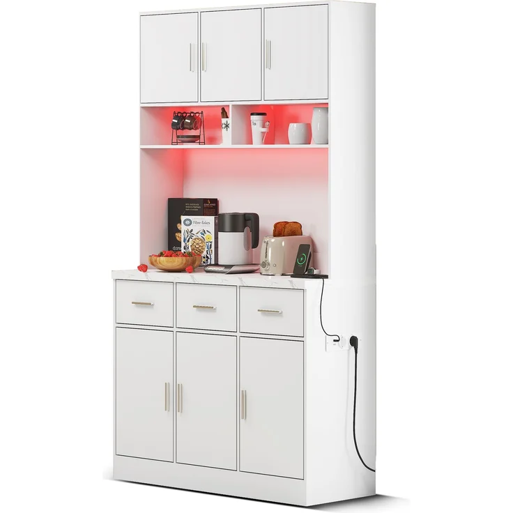 100x40x180cm, multifunktionales Buffet mit LED-Beleuchtung mit APP-Steuerung, Schubladen, verstellbaren Einlegeböden, Kabelführungslöchern und Steckdosen, ideal für Küchen und Esszimmer – Bild 1