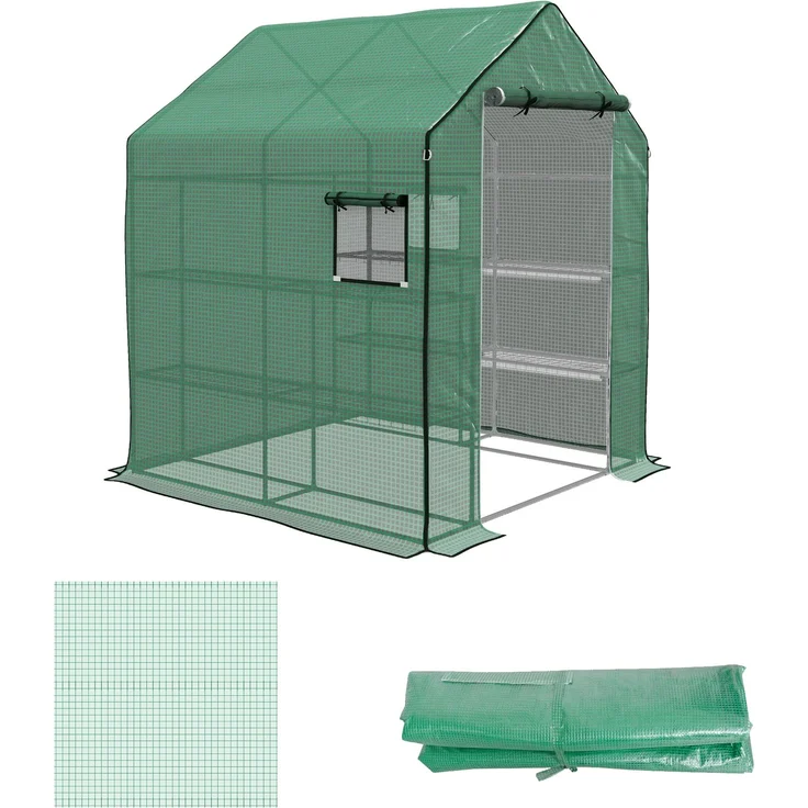 MELAYR, Ersatzabdeckung für Gartengewächshaus 140 x 143 x 190 cm mit Fenster und UV-beständiger Reißverschlusstür, Grün – Bild 2