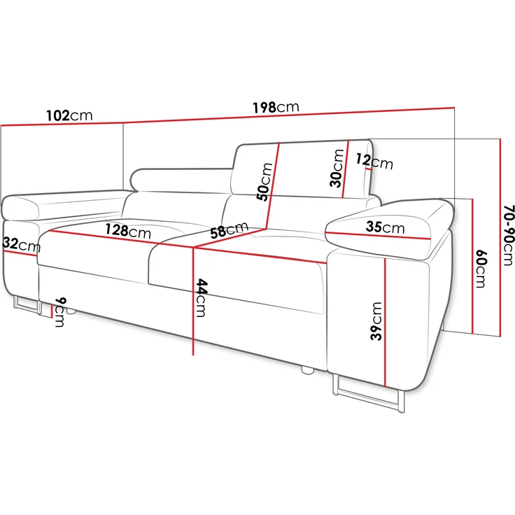 Sofa Torezio Cord II mit Einstellbare Kopfstützen (Poso 110) – Bild 3