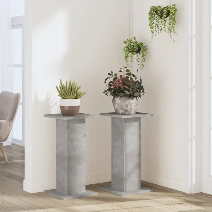 vidaXL Pflanzenständer 2 Stk. Betongrau 30x30x60 cm Holzwerkstoff 3307858 – Bild 3