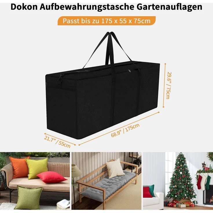 Dokon Auflagentasche Schutzhülle 600D Oxford Gewebe Schwarz 175x55x75cm – Bild 2
