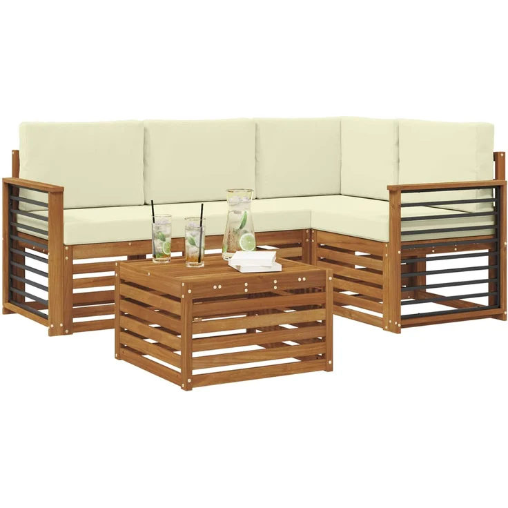 vidaXL Outdoor-Sofagarnitur 5 stk. 4-Sitzer Natur und Creme 3374780 – Bild 3