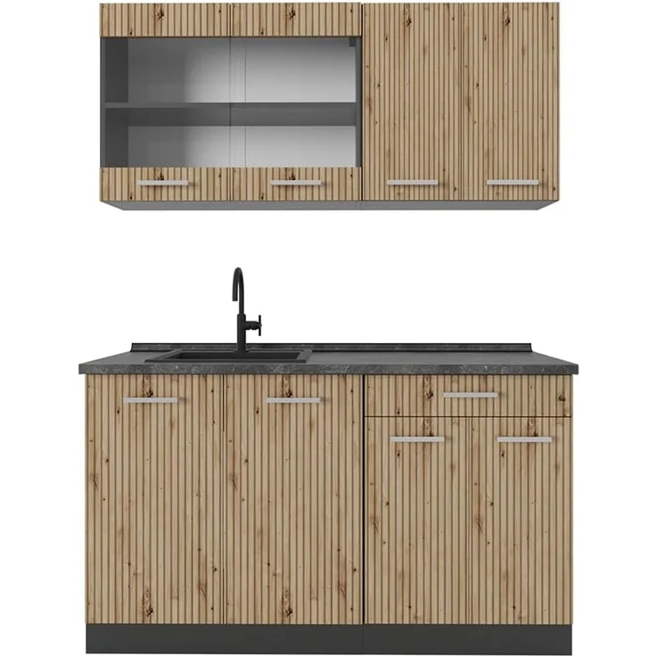 Singleküche R-Line Artisan Eiche/Anthrazit 140 cm , AP Anthrazit Vicco – Bild 1