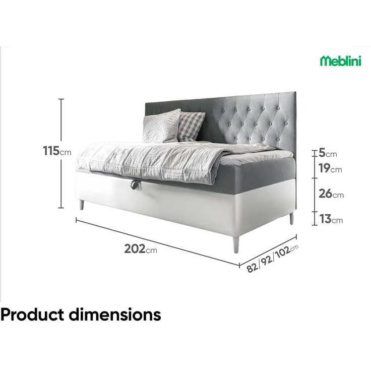 MEBLINI Kinderbett mit Bettkasten FILIPPO 2 100x200 – H3/Grau Samt Gepolstert Einzelbett mit Matratze - Polsterbett mit Stauraum - Bett mit Kopfteil – Stauraumbett – Bild 6