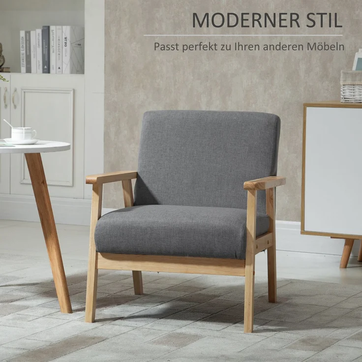 Ohrensessel, Loungesessel mit Armlehnen, Esszimmerstuhl, Relaxsessel in Leinenoptik, Polstersessel, Grau, 64 x 70 x 72 cm--Grau--64x70x72cm--YOUDENOVA – Bild 4
