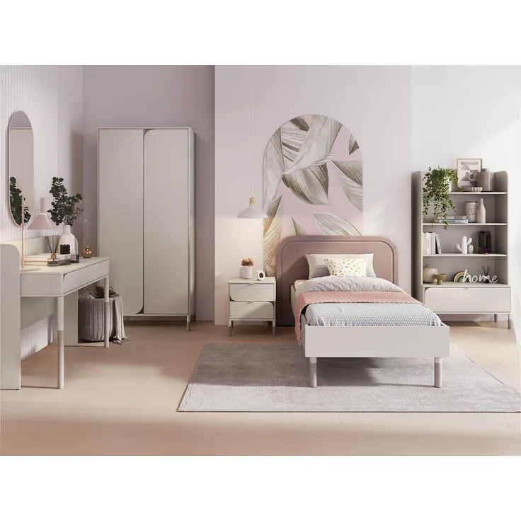 Jugendzimmer-set Harmony I Schrank, Regal, Schreibtisch, Spiegel, Bett, Nachttisch (Farbe: Cashmere / Solo 255 + Trüffel)