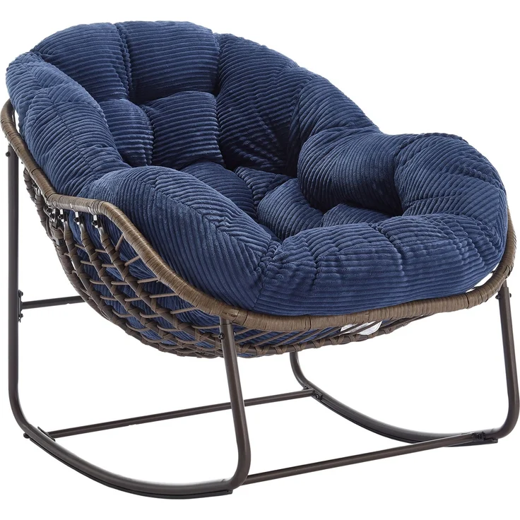 Outdoor Rattan Schaukelstuhl, Polsterte Sitzschaukel mit Lehne für Vordereingang, Wohnzimmer, Patio, Garten--Marineblau--93x73x23cm--YOUDENOVA – Bild 4