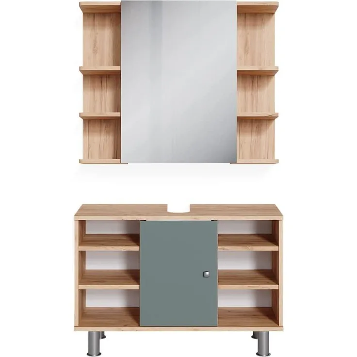 Badmöbel-Set Fynn Grün 2 Teile, Unterschrank 80 cm Vicco