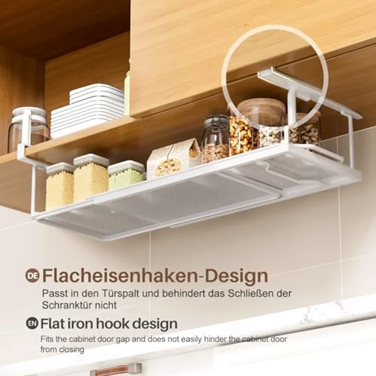 Yorbay Hängekorb Multifunktional Unterregal Hängekorb, Verstellbarer 38-70 cm, zusätzlicher Stauraum ohne Bohren, Weiß – Bild 4