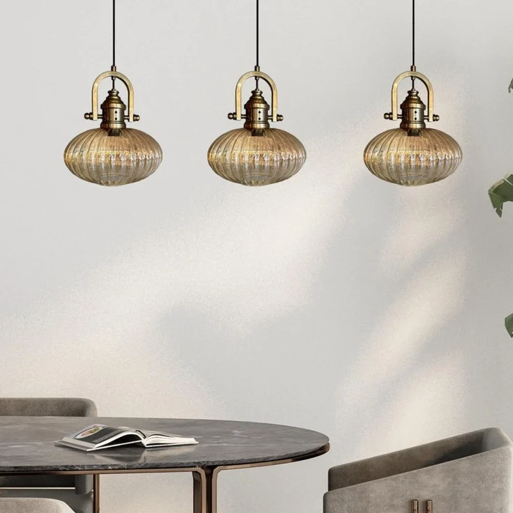 Bamyum Pendelleuchte Pendelleuchte Elegant Dreifacher Kronleuchter Glas, Retro Hängelampe, ohne Leuchtmittel – Bild 2