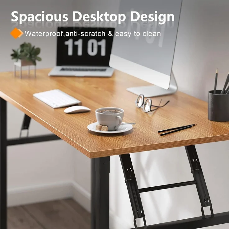 Klappbarer Computertisch 100x60x75cm Teak Schwarz – Bild 3