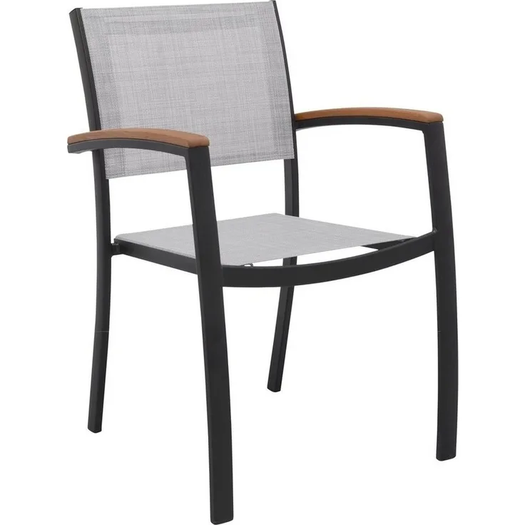 Outdoor Gartenstuhl KINGSBURY, Aluminium, Schwarz, Grau, stapelbar, Textilen