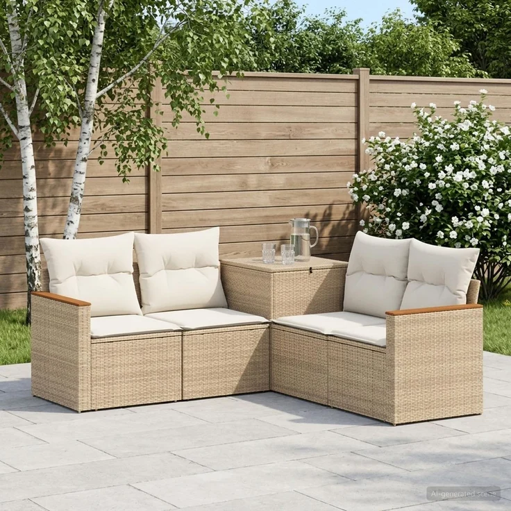 vidaXL Sofa Set 5 stk. Beige und Cremeweiß Polyrattan und Stahl 3447938 – Bild 1