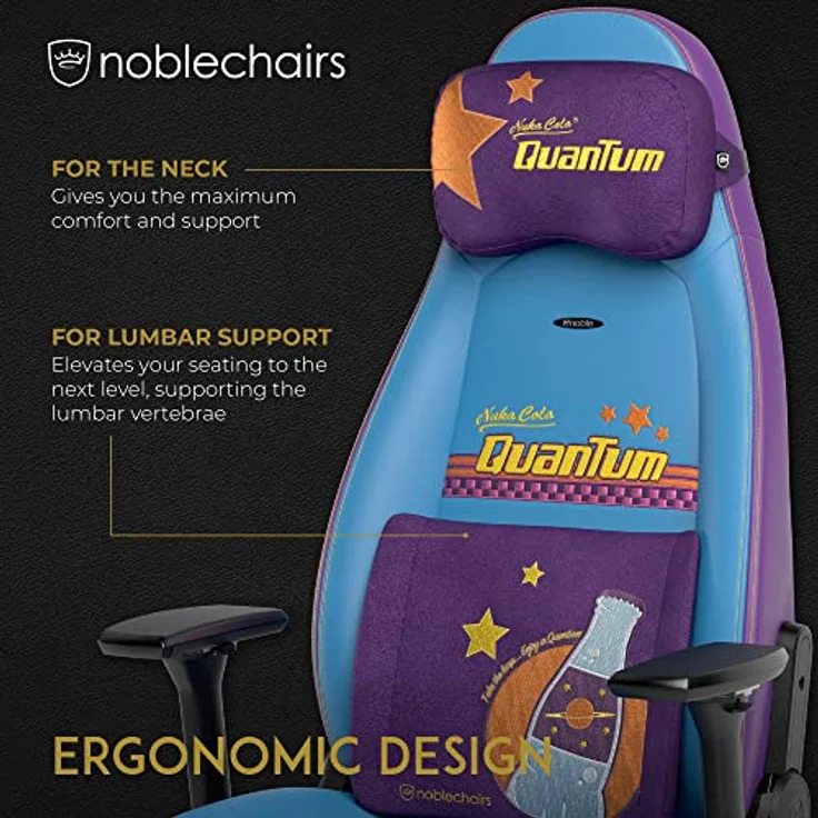 noblechairs Memory Foam Kissen-Set Fallout Nuka Cola Quantum Edition, Ergonomische Sitzkissen mit Lendenwirbelstütze und leuchtender Stickerei – Bild 3