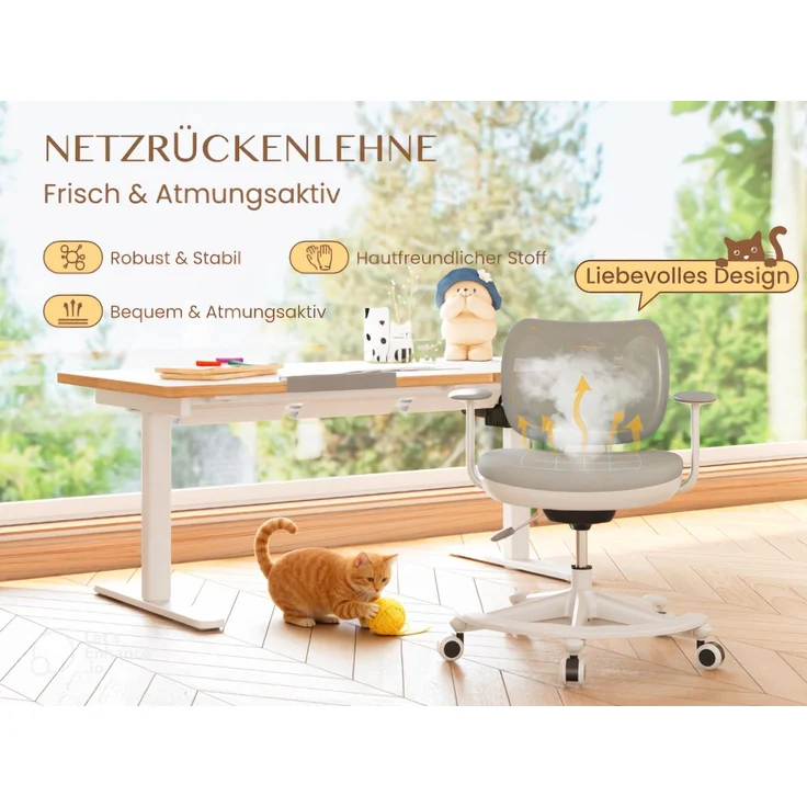 FLEXISPOT Schreibtisch Kinderschreibtisch Höhenverstellbar (mit neigbarer Tischplatte, mit LED-Höhenanzeige & 3 Speicherplätzen, MIT Haken, 16mm Abgerundete Tischecken), für Kinder ab 6 Jahren, Kindertisch Stuhl Set – Bild 2