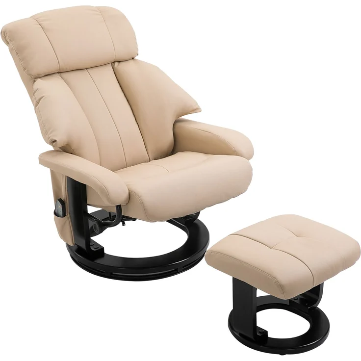 MELAYR, Relaxsessel mit Hocker, drehbarer Fernsehsessel mit Massagefunktion, Liegefunktion, 76 x 80 x 102 cm, Cremeweiß – Bild 2