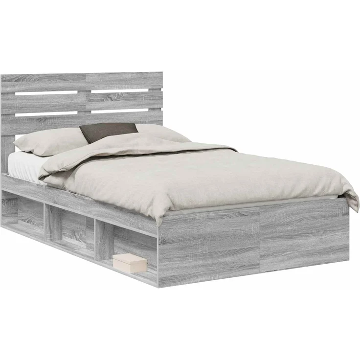 vidaXL Bettrahmen Graues Sonoma 135 x 190 cm Massives Kiefernholz 3411428 – Bild 1