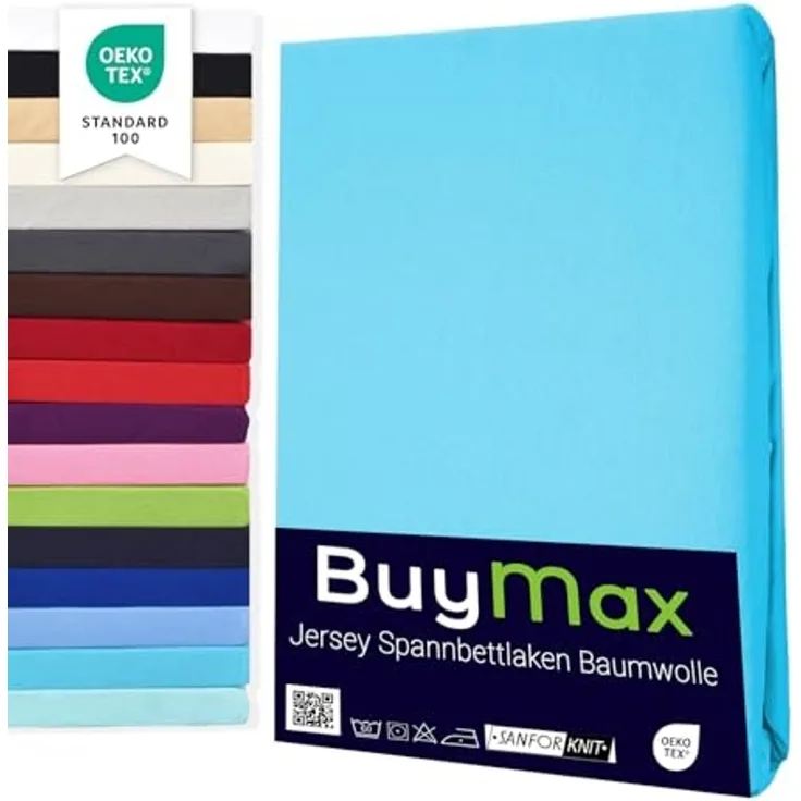Buymax Spannbettlaken Topper, Spannbetttuch für Topper bis 9 cm Höhe, 100% Baumwolle Jersey, Türkis, Topper 120x200 cm, 1