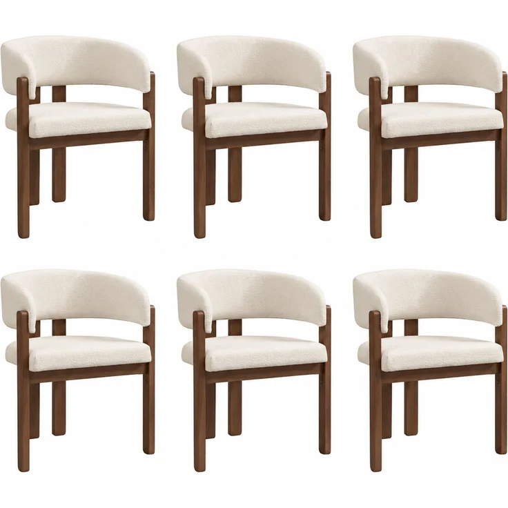 6 Esszimmerstühle aus Massivholz, bequem und atmungsaktiv, geeignet für Esszimmer, Wohnzimmer, Cafés, moderner Stil, boucle, Walnussholzfarbe + Beige--Nussbaum--60x51x80cm--YOUDENOVA – Bild 9