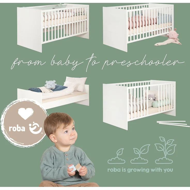 roba Babybett Momo 70 x 140 cm - Mitwachsendes Gitterbett - Höhenverstellbar - Umbaubar zum Juniorbett - Holz cashmere lackiert / Dekor Tristan Eiche – Bild 3