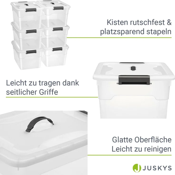Juskys Aufbewahrungsbox mit Deckel, 6er-Set, stapelbar, Kunststoff transparent, 30 Liter – Bild 4