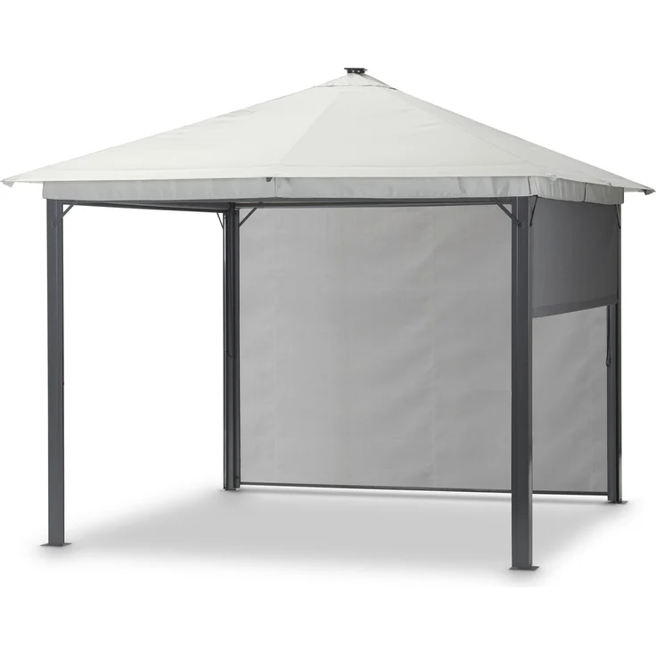 LECO Solarpavillon LINA mit LED und Gittergewebe-Rollos, Aluminium- und Stahlrohrgestell anthrazit, Polyesterdach lichtgrau, 3x3 m – Bild 8