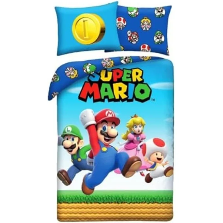 Super Mario Bettwäsche Set aus Polyester Bettdeckenbezug 140 × 200 cm mit 70 × 90 cm Kissenbezug