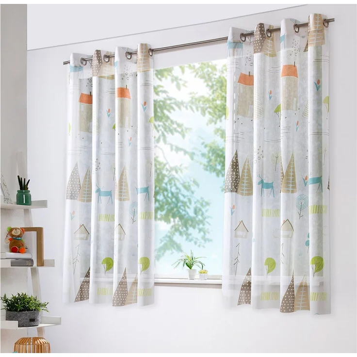 heimtexland Vorhang Skandi Dekoschal Gardine Kinderzimmer Natur Bunt (1 St), Ösen, halbtransparent, Polyester, Leinenoptik I Kinderzimmer I Vorhang I verschiedene Größen – Bild 1