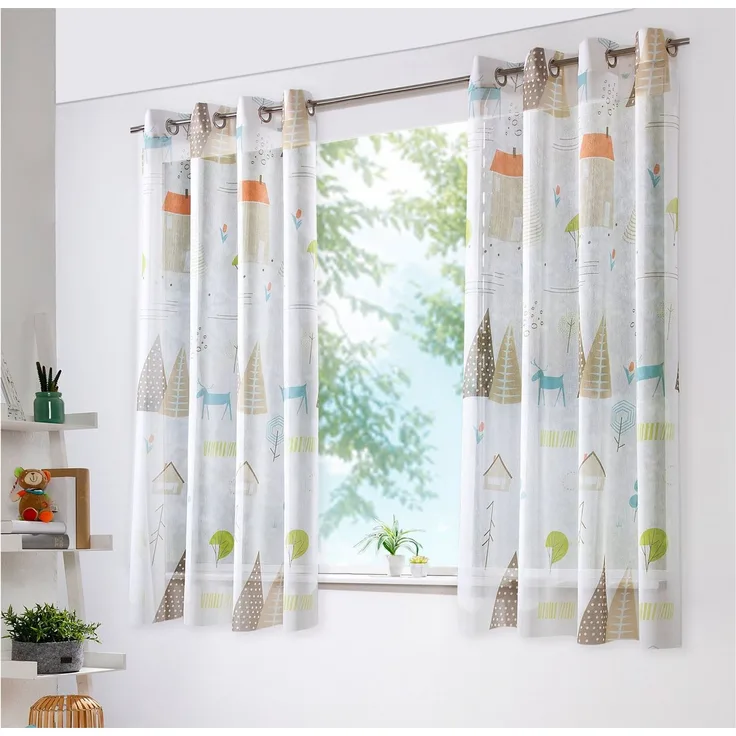 heimtexland Vorhang Skandi Dekoschal Gardine Kinderzimmer Natur Bunt (1 St), Ösen, halbtransparent, Polyester, Leinenoptik I Kinderzimmer I Vorhang I verschiedene Größen