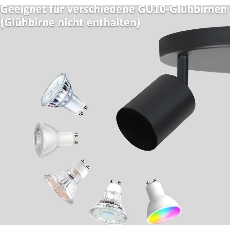 ZMH LED Deckenleuchte Schwarz Deckenstrahler - Deckenlampe 3 Flammig Rund Deckenspots GU10 Strahler Metall Küchenlampe Schwenkbar 350° Spotleuchte für Wohnzimmer Schlafzimmer Küche Flur - Ohne Birne – Bild 2