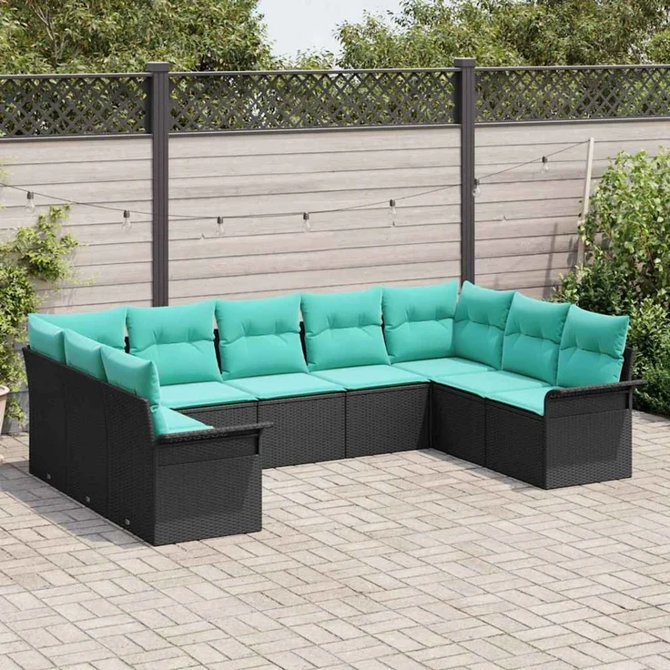 vidaXL Gartensofa-set mit Speicher 9 pcs Schwarz Poly-Rattan 3354195 – Bild 3