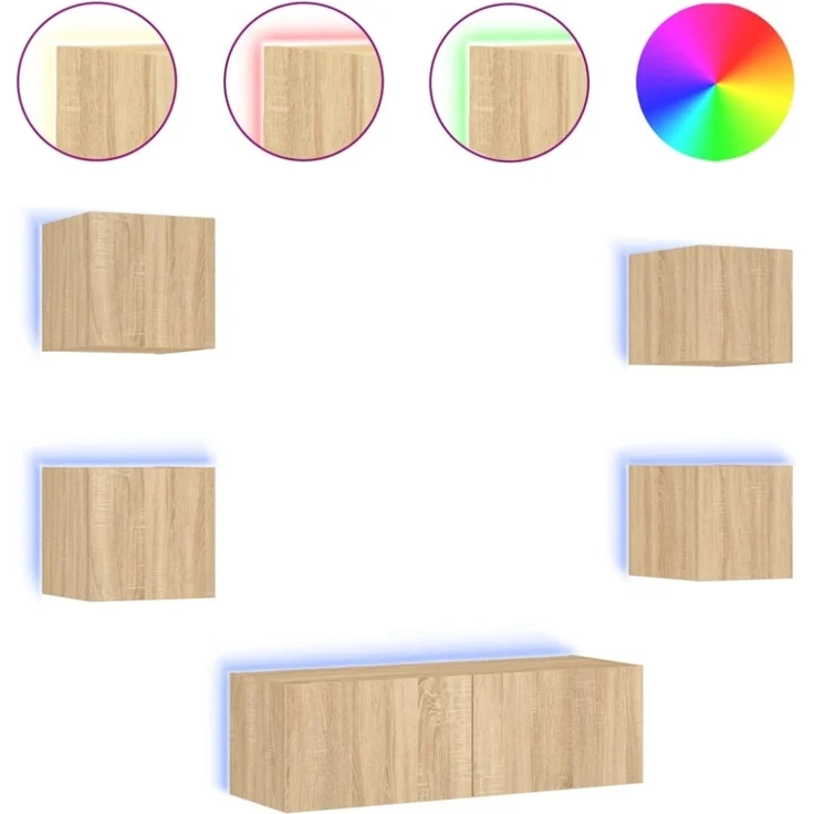 vidaXL 5-tlg. TV-Wohnwand mit LED-Leuchten Sonoma-Eiche 3216862 – Bild 4