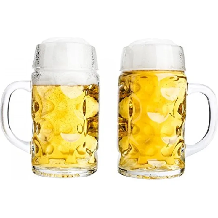 2er Set Maßkrug 1 Liter geeicht Bierkrug mit Henkel Bierglas perfekt geeignet für Gastronomie