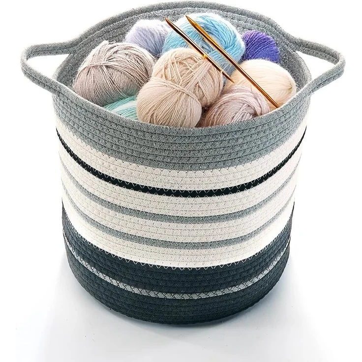 Kobolo Aufbewahrungskorb Baumwollkorb in grau und schwarztönen mit Griffen – Bild 3