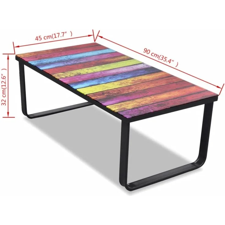 vidaXL Couchtisch mit Glasplatte Regenbogen-Aufdruck 241175 – Bild 3