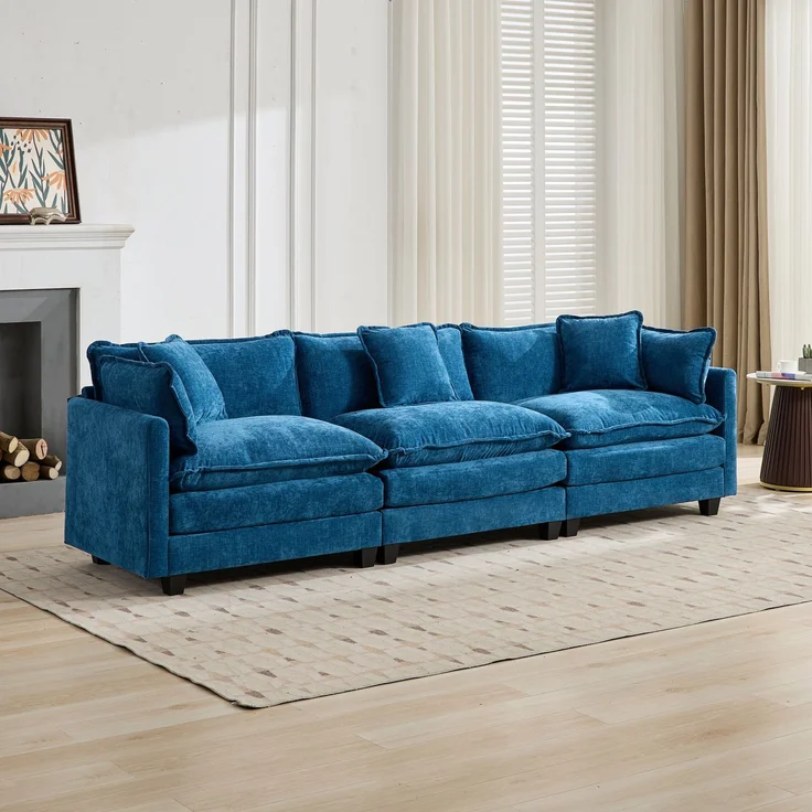 ZUBALIYA Sofa mit LED - Beleuchtung, mit Chenille - Bezug, mit Cordbezug, modular aufgebaut, aus Chenille, für Wohnzimmer und Apartments – Bild 1