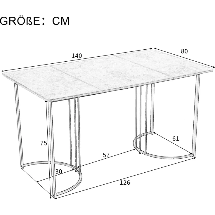 Essgruppe 5-tlg, Esstisch 140x80x75 cm Grau Marmor & 4 dunkelgrüne Samtstühle – Bild 9