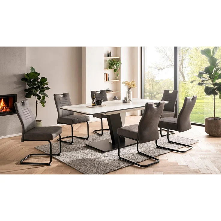 OTTO home Essgruppe "Altona", Esstisch ausziehbar plus 6 Stühle, TOPSELLER!, (7-tlg, Esstisch ausziehbar 140 - 180 cm, 6 Freischwinger), Säulentisch 140-180x90 cm, Stuhl mit Federkorb, 140 kg belastbar – Bild 5