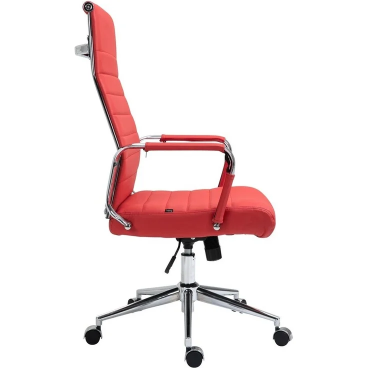 TPFLiving Bürostuhl Koro mit bequemer Rückenlehne - höhenverstellbar und 360° drehbar (Schreibtischstuhl, Drehstuhl, Chefsessel, Bürostuhl XXL), Gestell: Metall chrom - Sitz: Echtleder rot – Bild 2