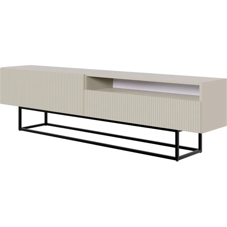 Selsey 'Veldio' TV-Lowboard mit offenem Fach, greige mit schwarzem Metallgestell, ca. 46 x 175 x 32 cm