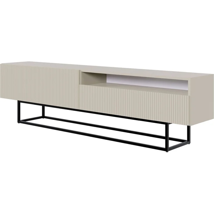 Selsey 'Veldio' TV-Lowboard mit offenem Fach, greige mit schwarzem Metallgestell, ca. 46 x 175 x 32 cm
