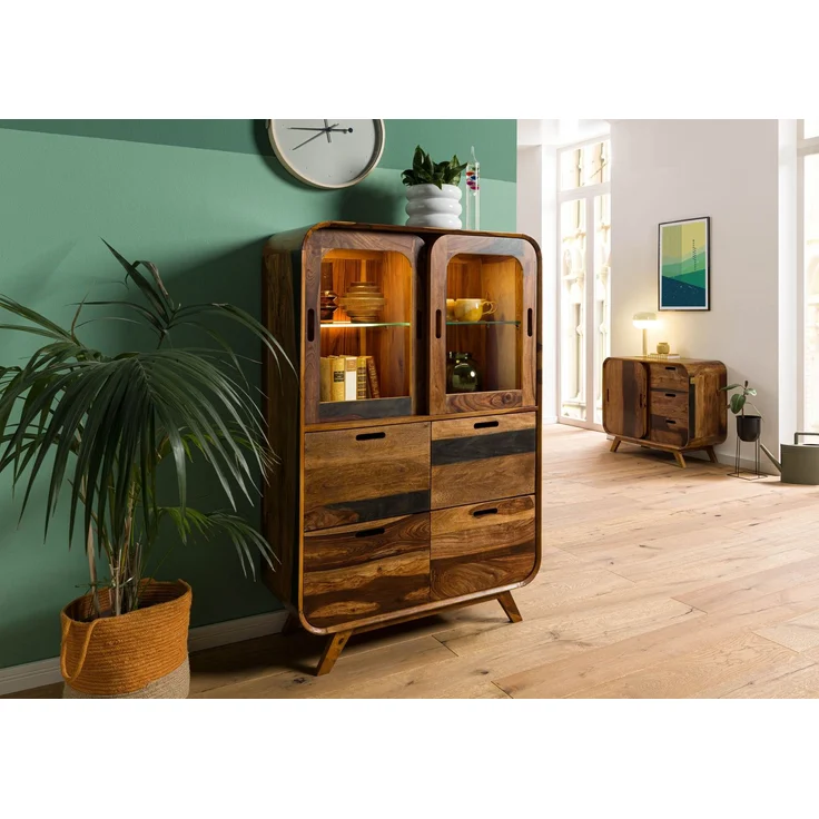 Highboard Sheesham 90 x 40 x 140 dunkelbraun lackiert MAILAND #220 – Bild 3