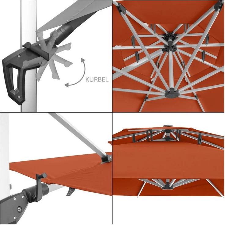 anndora Ampelschirm Sonnenschirm 4 Meter rund mit Aluminiumgestell, Kurbelöffnung - doppeltes Winddach - Streben und Gestell aus Aluminium – Bild 2
