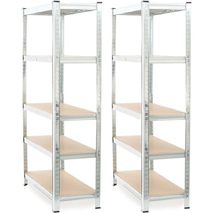 Wiltec Set 2X Schwerlastregal 180 x 90 x 40 cm, 875 kg Gesamtlast, Steckregal verzinkt aus Stahl, Lastenregal mit 5 Ablagen, Werkstattregal – Bild 5