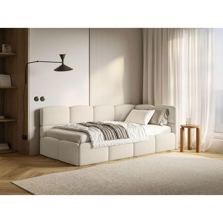Selsey Polsterbett 90x200 cm Rechts mit Bettkasten Jugendbett für Kinderzimmer Inkl. HR30 Matratze Stabiler Kiefern Fichtenholzrahmen Gepolstetes Kopfteil Komfortabel & Praktisch Hellbeige